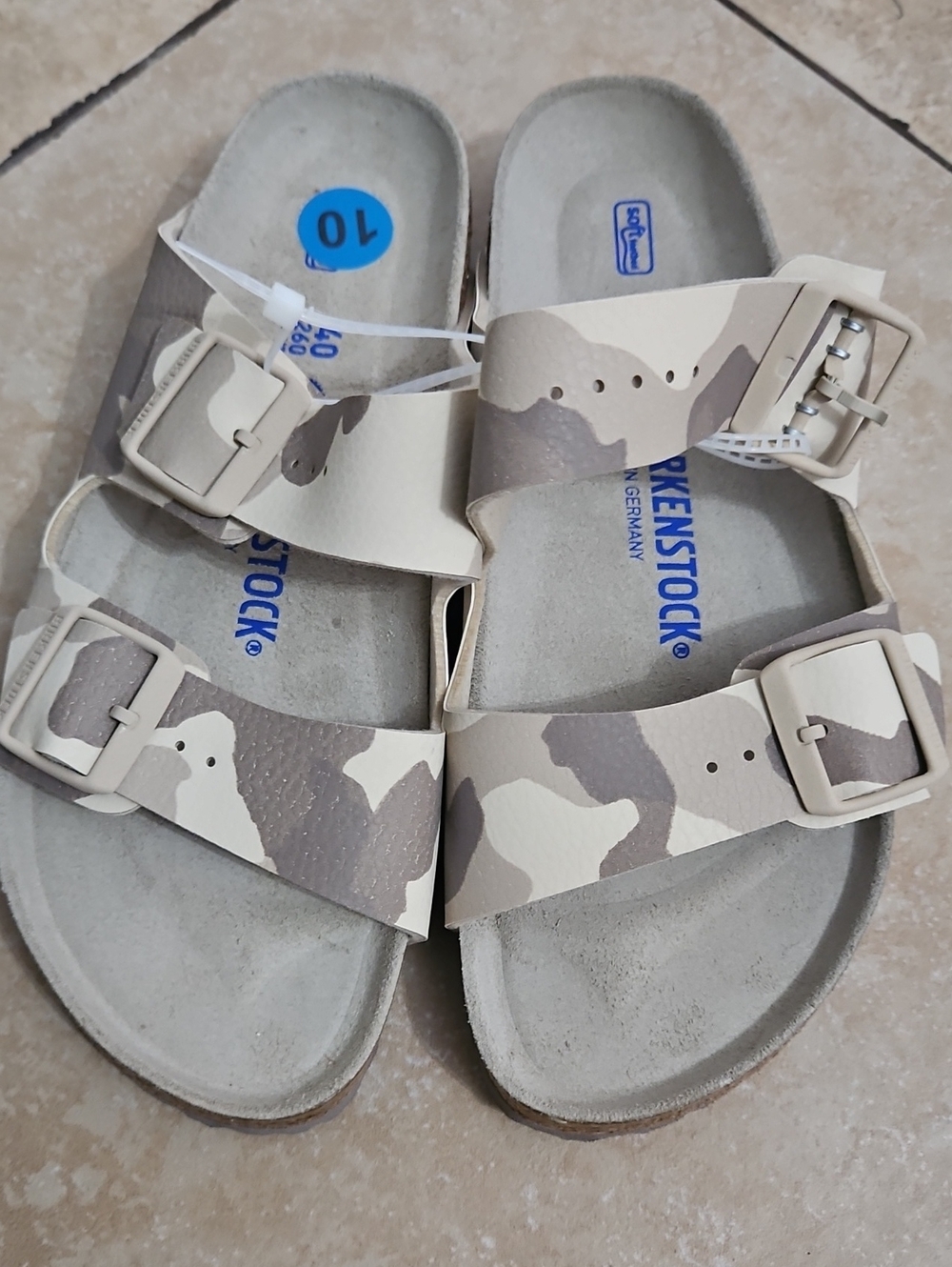 NWT Birkenstock Beige and Light Brown Camouflage Arizona Sandals SIZE 40